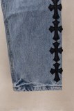 Chrome Hearts Unisex Classic Versatile Leather Cross Wash Casual Jeans