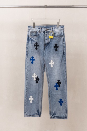Chrome Hearts Unisex Classic Versatile Leather Cross Casual Jeans