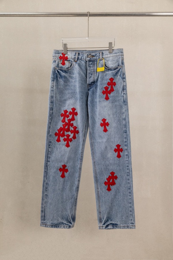 Chrome Hearts New Unisex Classic Leather Cross Casual Washed Jeans