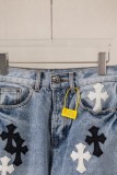 Chrome Hearts New Unisex Classic Leather Cross Casual Washed Jeans