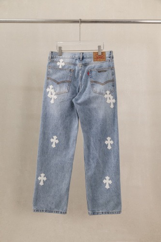 Chrome Hearts New Unisex Classic Leather Cross Casual Jeans