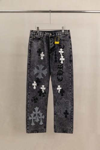 Chrome Hearts Unisex High Street Versatile Sanskrit Cross Casual Jeans