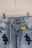 Chrome Hearts New Unisex Classic Leather Cross Casual Washed Jeans