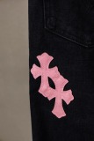 Chrome Hearts Unisex Classic Versatile Leather Cross Casual Jeans