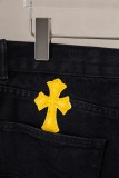 Chrome Hearts Unisex Classic Versatile Leather Cross Casual Jeans