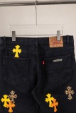 Chrome Hearts Unisex Classic Versatile Leather Cross Casual Jeans