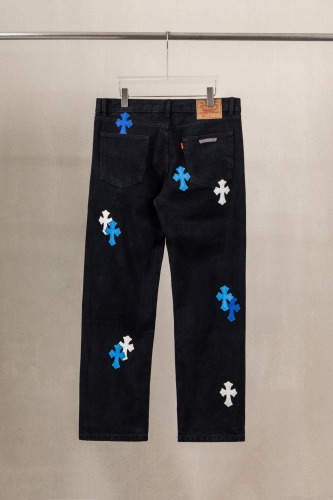 Chrome Hearts Unisex Classic Versatile Leather Cross Casual Jeans