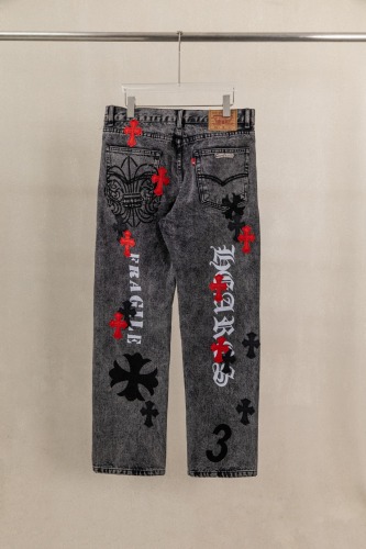 Chrome Hearts Unisex High Street Versatile Sanskrit Cross Casual Jeans