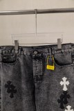 Chrome Hearts Unisex Classic Versatile Leather Cross Wash Casual Jeans