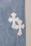Chrome Hearts New Unisex Classic Leather Cross Casual Washed Jeans