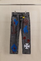 Chrome Hearts Unisex High Street Versatile Sanskrit Cross Casual Jeans