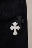 Chrome Hearts Unisex Classic Versatile Leather Cross Casual Jeans