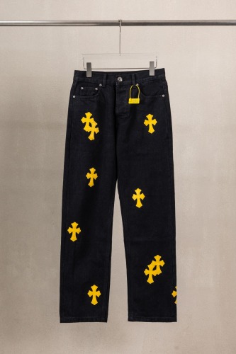 Chrome Hearts Unisex Classic Versatile Leather Cross Casual Jeans