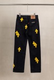 Chrome Hearts Unisex Classic Versatile Leather Cross Casual Jeans