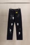 Chrome Hearts Unisex Classic Versatile Leather Cross Casual Jeans