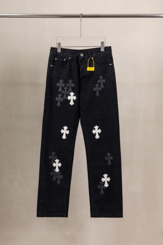 Chrome Hearts Unisex Classic Versatile Leather Cross Casual Jeans