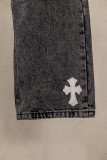 Chrome Hearts Unisex Classic Versatile Leather Cross Wash Casual Jeans