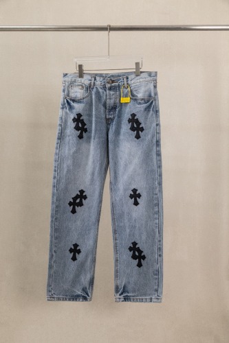 Chrome Hearts New Unisex Classic Leather Cross Casual Washed Jeans
