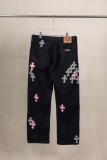 Chrome Hearts Unisex Classic Versatile Leather Cross Casual Jeans