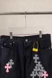 Chrome Hearts Unisex Classic Versatile Leather Cross Casual Jeans
