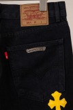 Chrome Hearts Unisex Classic Versatile Leather Cross Casual Jeans