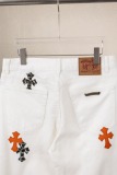 Chrome Hearts Unisex Classic Versatile Leather Cross Casual Jeans