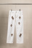 Chrome Hearts Unisex Classic Versatile Leather Cross Casual Jeans