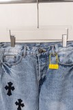 Chrome Hearts Unisex Classic Versatile Leather Cross Wash Casual Jeans