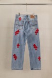 Chrome Hearts New Unisex Classic Leather Cross Casual Washed Jeans