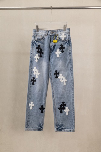 Chrome Hearts New Unisex Classic Leather Cross Casual Washed Jeans