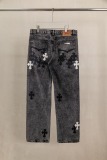 Chrome Hearts Unisex Classic Versatile Leather Cross Wash Casual Jeans