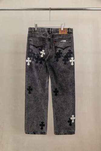Chrome Hearts Unisex Classic Versatile Leather Cross Wash Casual Jeans