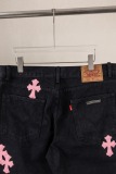Chrome Hearts Unisex Classic Versatile Leather Cross Casual Jeans