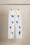 Chrome Hearts Unisex Classic Versatile Leather Cross Casual Jeans