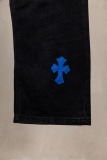 Chrome Hearts Unisex Classic Versatile Leather Cross Casual Jeans