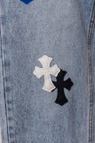 Chrome Hearts Unisex Classic Versatile Leather Cross Casual Jeans