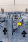 Chrome Hearts Unisex Classic Versatile Leather Cross Casual Jeans