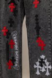 Chrome Hearts Unisex High Street Versatile Sanskrit Cross Casual Jeans