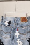 Chrome Hearts New Unisex Classic Leather Cross Casual Washed Jeans