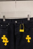 Chrome Hearts Unisex Classic Versatile Leather Cross Casual Jeans