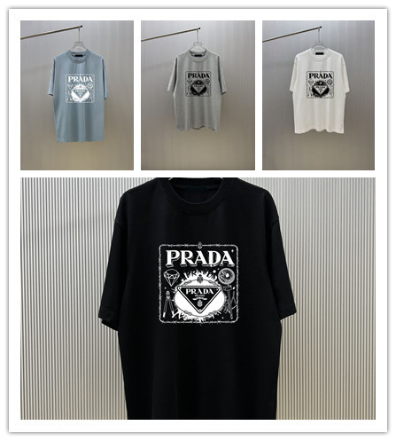 Prada Classic Logo Printed Short Sleeves Unisex Fashion Casual Versatile T-shirt