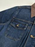 Louis Vuitton Fashion Leather Splicing Collar Denim Jacket Coat Jeans