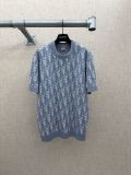 Dior Fashion Blue Logo Jacquard Round Neck Short Sleeve Knitted Shirt