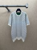 Louis Vuitton Fashion Checkerboard Gradient Jacquard Round Neck Short Sleeve Knitted Shirt