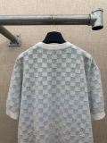 Louis Vuitton Fashion Checkerboard Gradient Jacquard Round Neck Short Sleeve Knitted Shirt