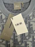 Dior Fashion Blue Logo Jacquard Round Neck Short Sleeve Knitted Shirt