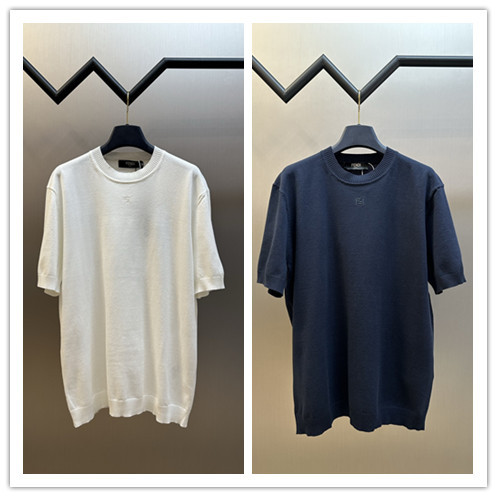 Fendi Couple Fashion Embroidery FF Casual Knitted Short Sleeve