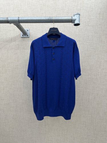 Louis Vuitton Fashion Chessboard Hollow Logo Jacquard Round Neck Short Sleeve Knitted Polo Shirt