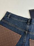 Louis Vuitton Fashion Leather Splicing Collar Denim Jacket Coat Jeans