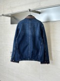Louis Vuitton Fashion Leather Splicing Collar Denim Jacket Coat Jeans